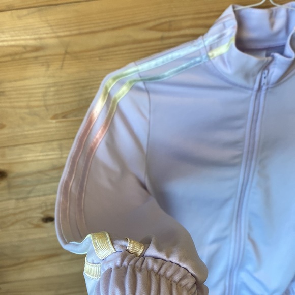 Girls Adidas track jacket. Pastel purple with rainbow stripes. - Picture 7 of 16